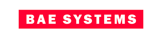 The BAE Systems logo features bold white capital letters on a red rectangular background, often recognised in testimonials praising its strong and memorable design.