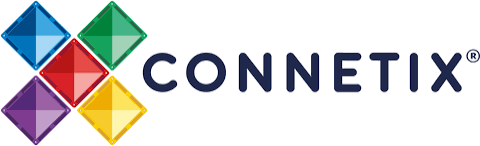 Connetix logo with five colourful diamond-shaped tiles arranged in an X shape, next to the word CONNETIX in bold navy letters—a design frequently praised in customer testimonials for its vibrant and modern appeal.